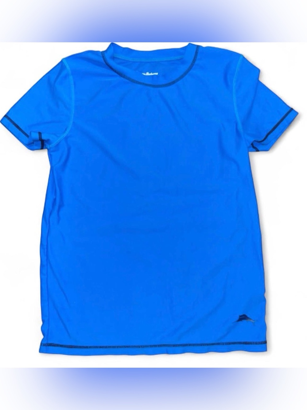 Tommy Bahama Bright Blue Crew Neck Tee with Dark Blue Stitching